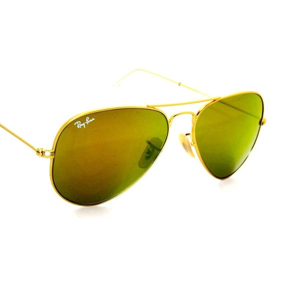 New RAY-BAN Large Metal Aviator Sunglasses Gold Frame Yellow Green Mirrored Lens main image 11
